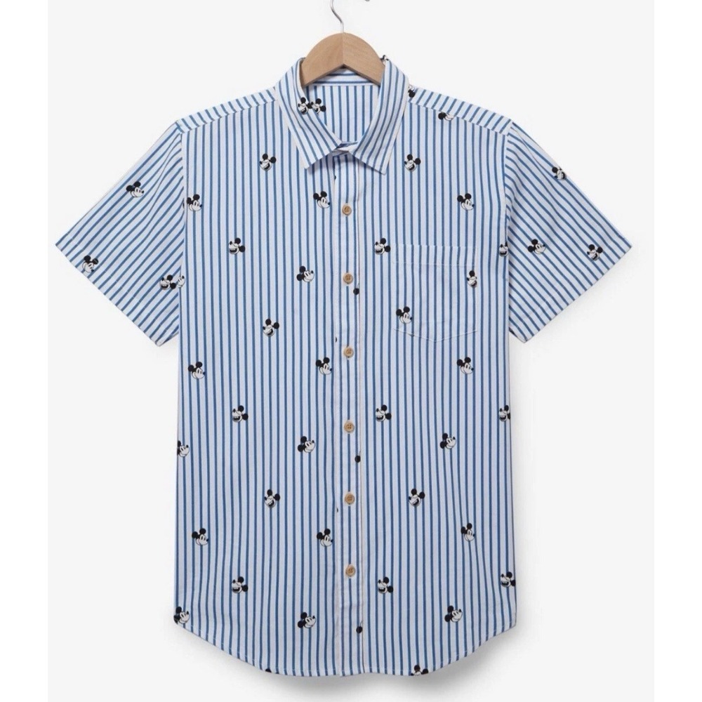 Disney Mickey Mouse Allover Print Striped Woven Button-Up BoxLunch Exclusive 2XL